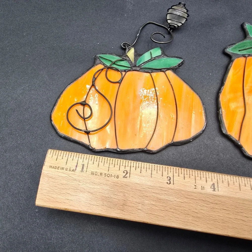 Stained Glass Pumpkin Ornaments Set of 3 Fall Suncatchers Halloween Decor
